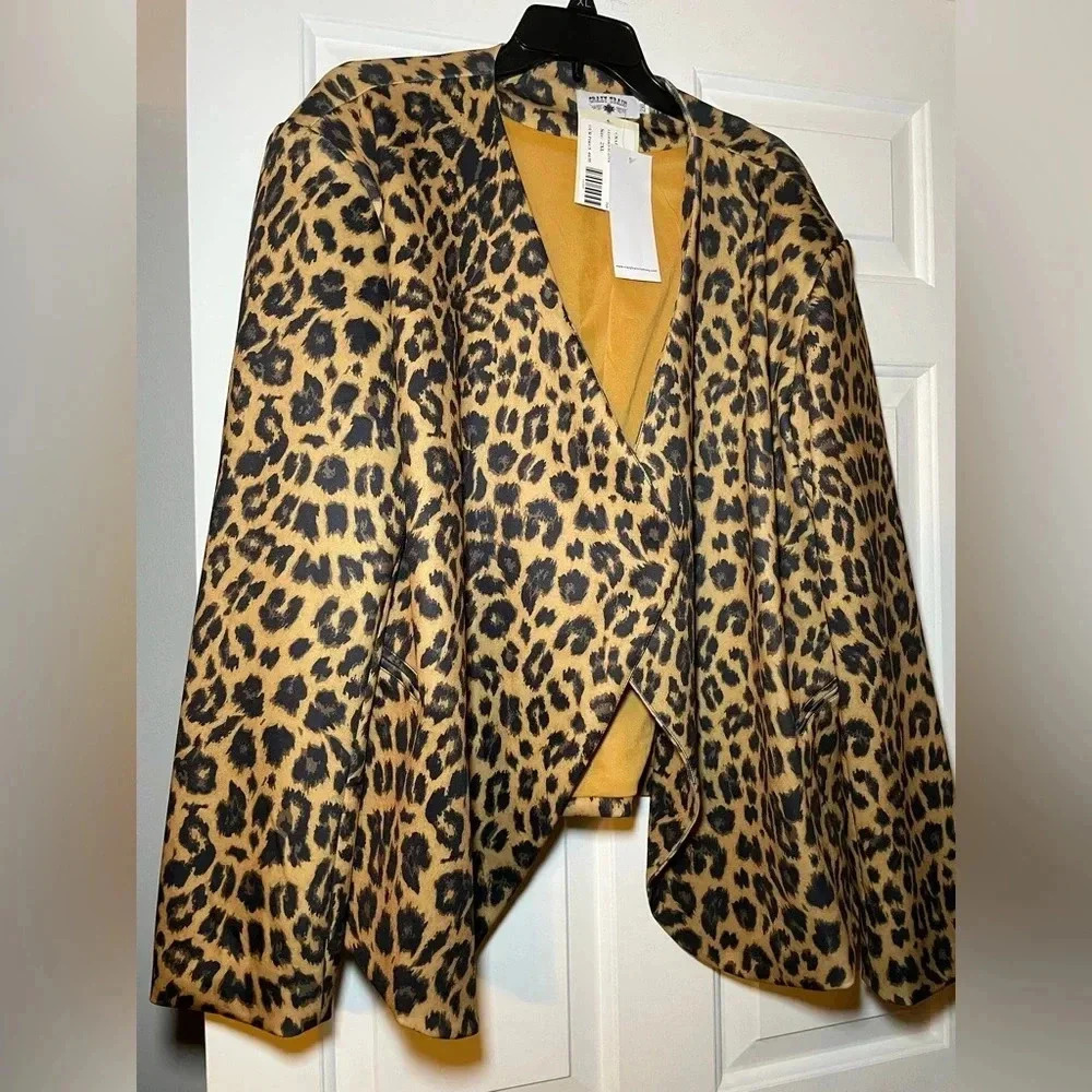 Crazy Train Woman’s Cheetah Print Jacket Blazer Sz 2XL NWT Open Front Retro 80's